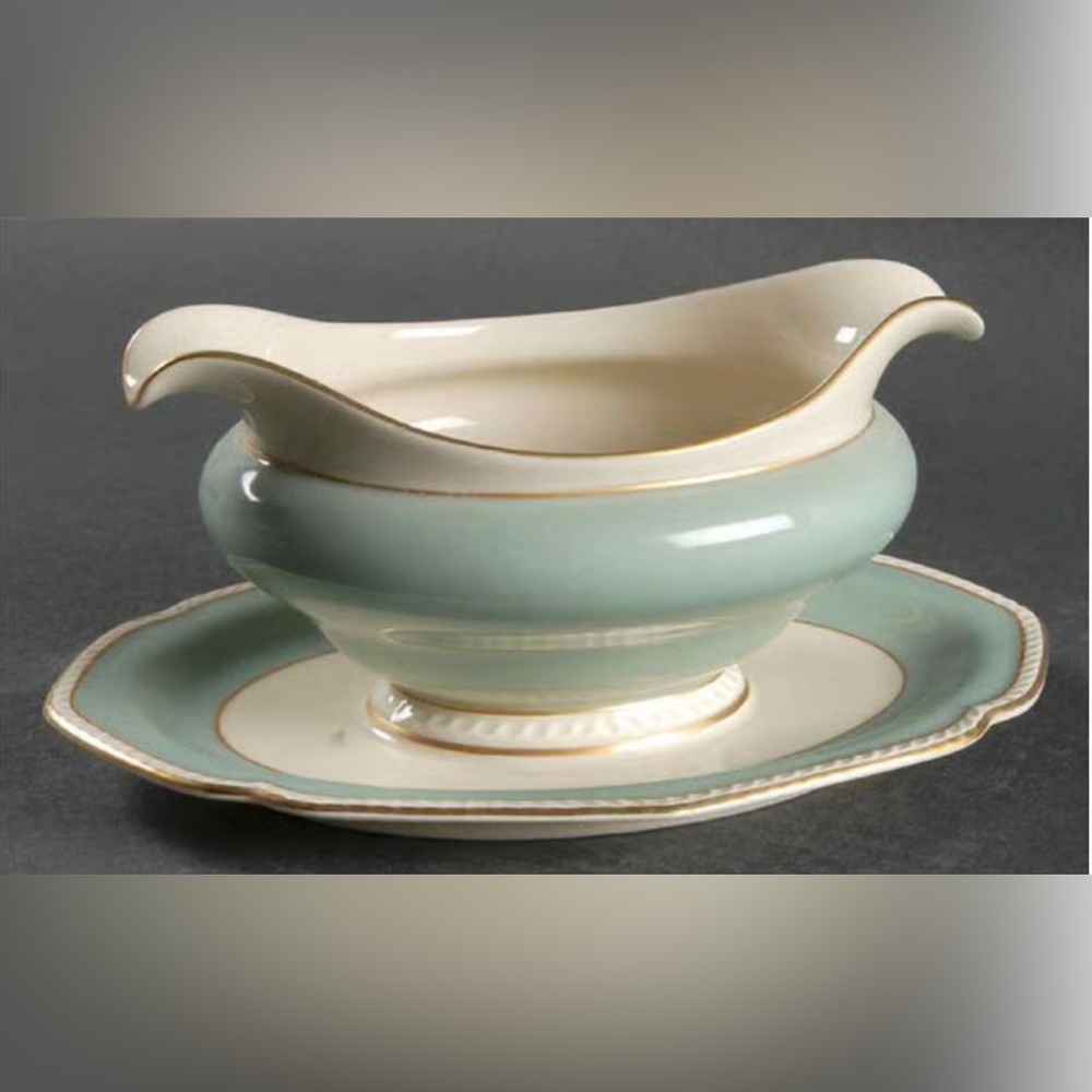 Elegant Cream and Green Gravy Boat Set by Royal Tettau made in Germany
